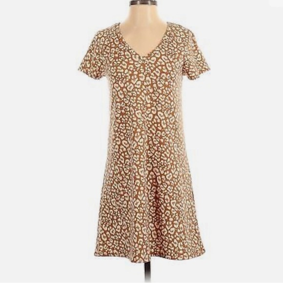 3/$25 Sale🎈Nine West French Terry Brown Tan Cheetah leopard beige tunic dress - Picture 2 of 9